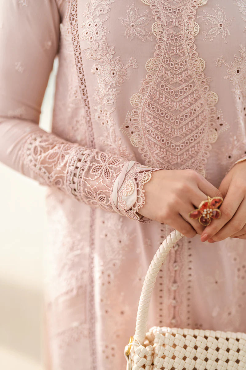 Qalamkar Sahil Inspired Eid Collection 3 Piece Outfit With Net Dupatta FK10 Zoe - Desi Posh