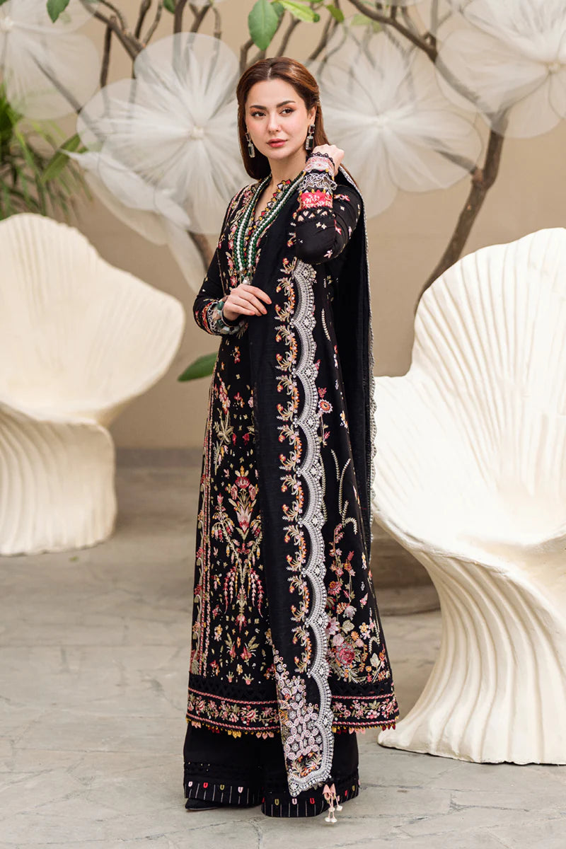 Qalamkar Inspired Eid Collection 3 Piece Outfit With Net Dupatta FP15 Hannah - Desi Posh