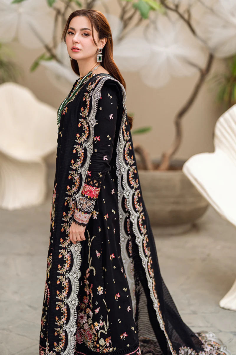 Qalamkar Inspired Eid Collection 3 Piece Outfit With Net Dupatta FP15 Hannah - Desi Posh