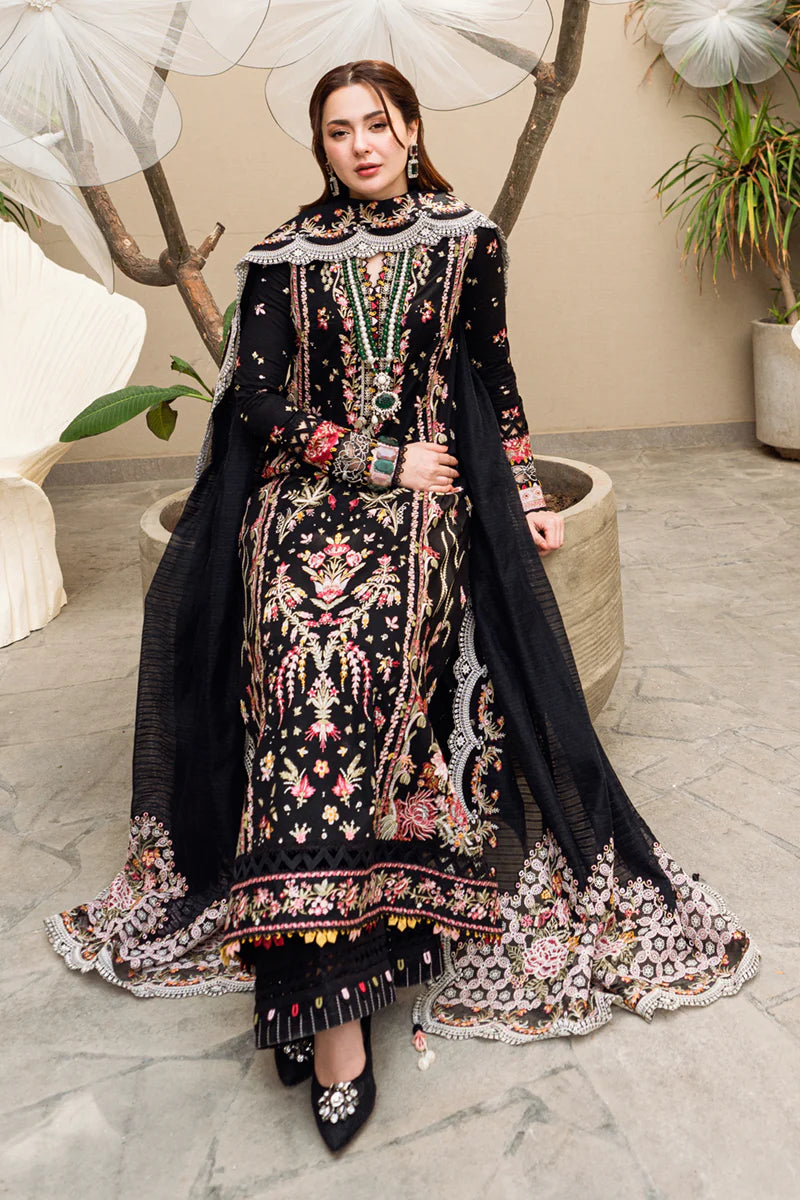 Qalamkar Inspired Eid Collection 3 Piece Outfit With Net Dupatta FP15 Hannah - Desi Posh