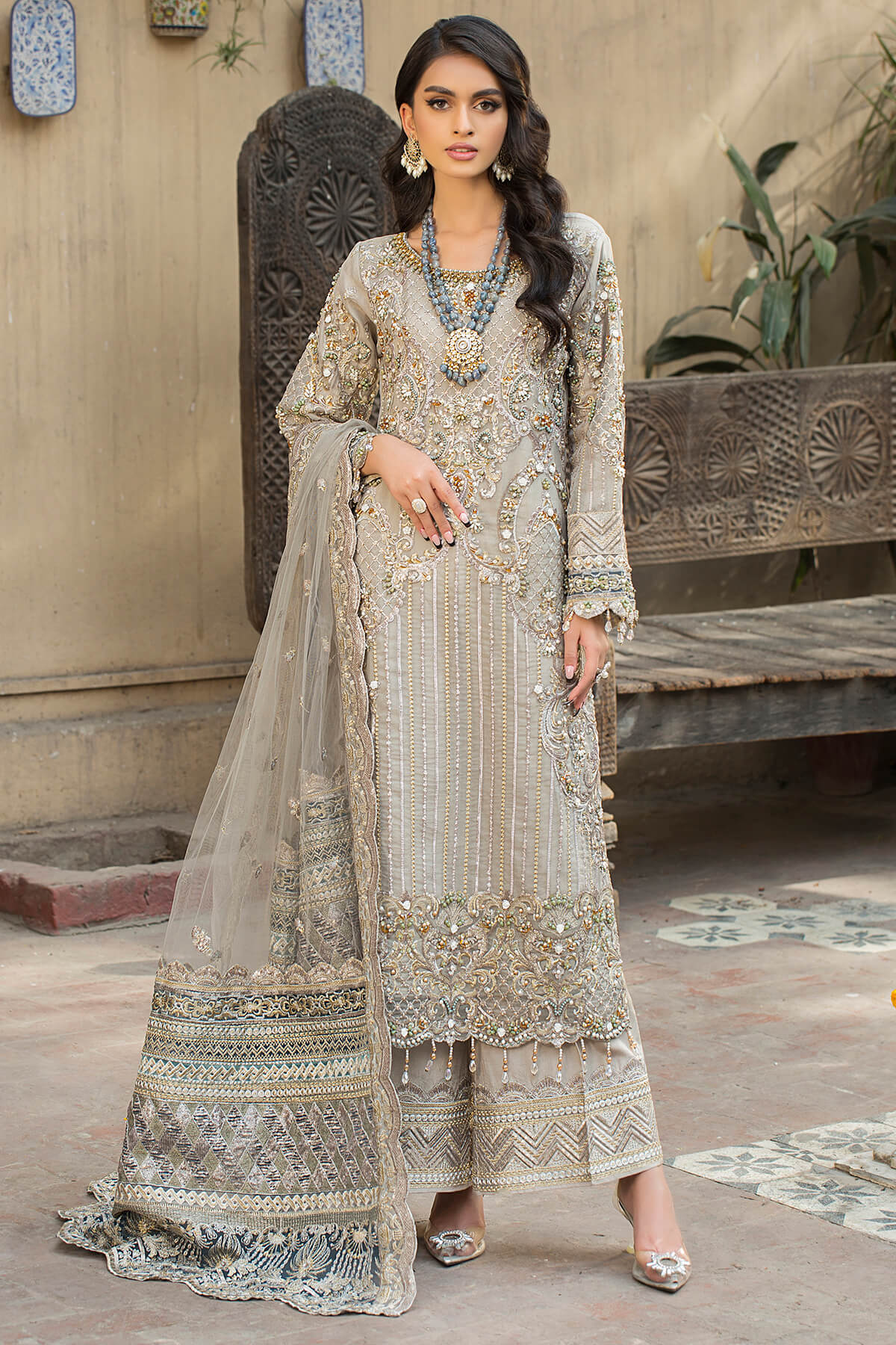 Imrozia Premium Inspired Embroidered 3 Piece Wedding Outfit - Desi Posh