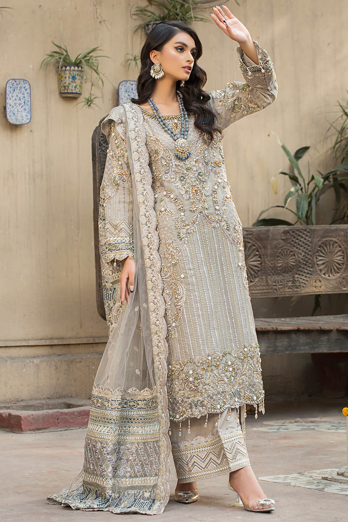 Imrozia Premium Inspired Embroidered 3 Piece Wedding Outfit - Desi Posh