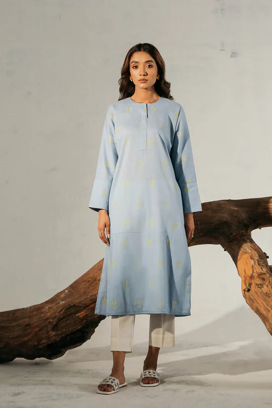 Ethnic PK Designer Aqua Jacquard Kurti Shirt - Desi Posh