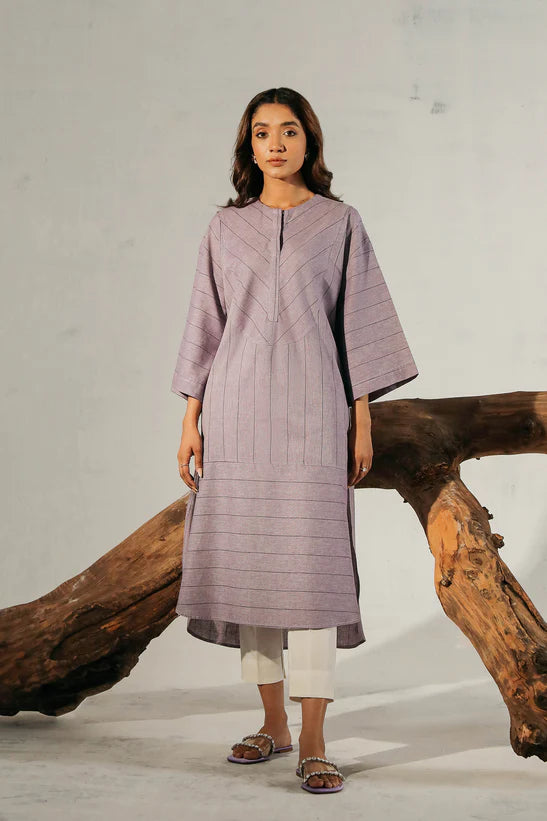 Ethnic PK Designer Mauve Jacquard Kurti Shirt - Desi Posh