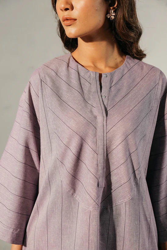 Ethnic PK Designer Mauve Jacquard Kurti Shirt - Desi Posh