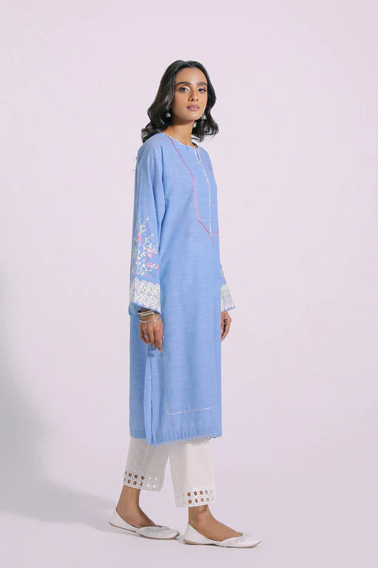 Ethnic by Outfitters Designer Baby Blue Cotton Kurti Shirt - Desi Posh