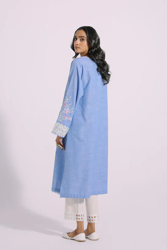 Ethnic by Outfitters Designer Baby Blue Cotton Kurti Shirt - Desi Posh