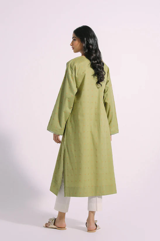 Ethnic PK Designer Olive Green Jacquard Kurti Shirt - Desi Posh