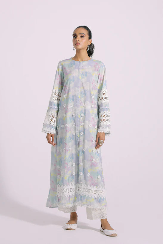 Ethnic Designer Digital Print Embroidered Long Shirt E1333 - Desi Posh