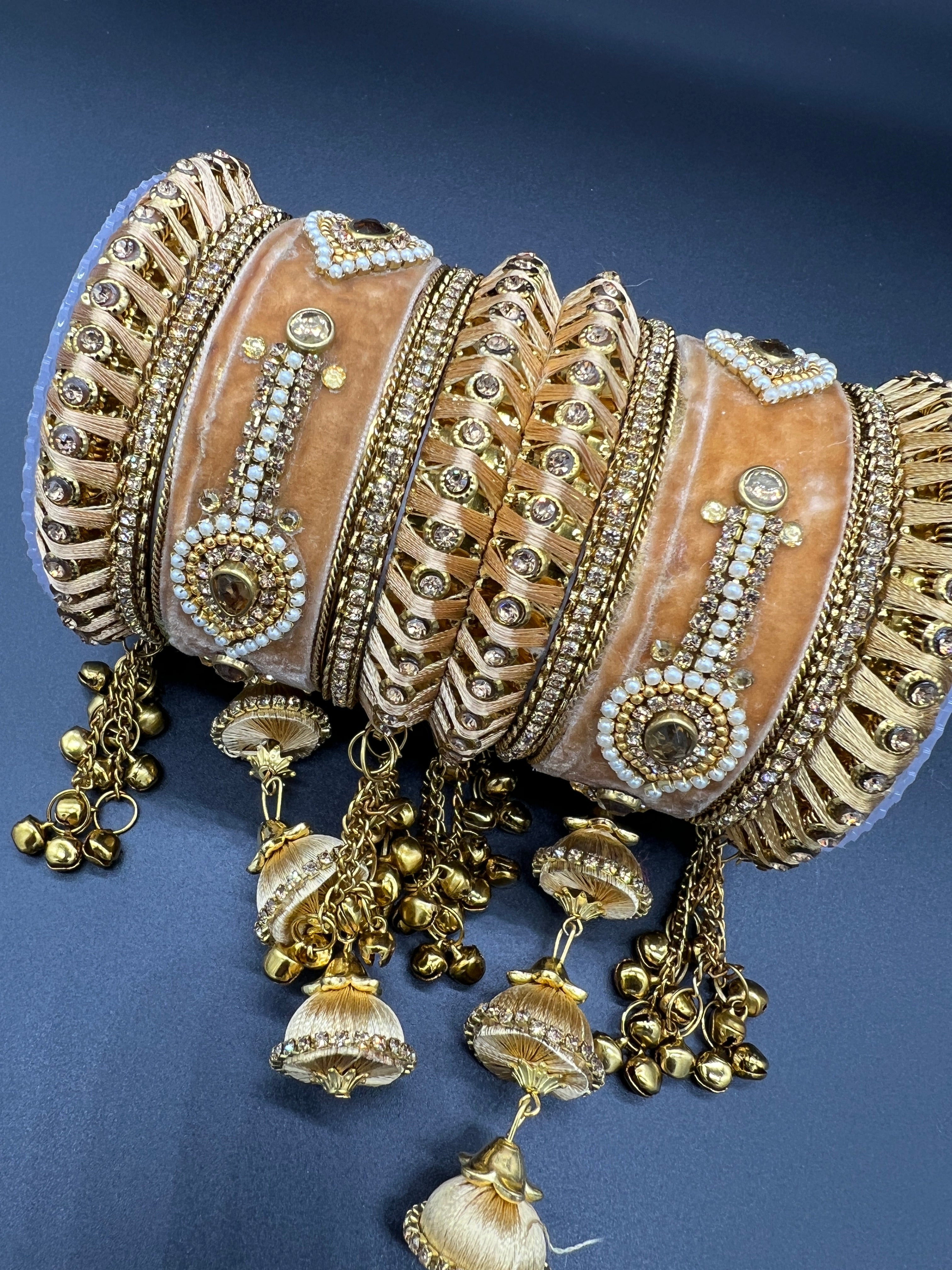 Gold Thread and Gold Stone Work Bangles - Desi Posh