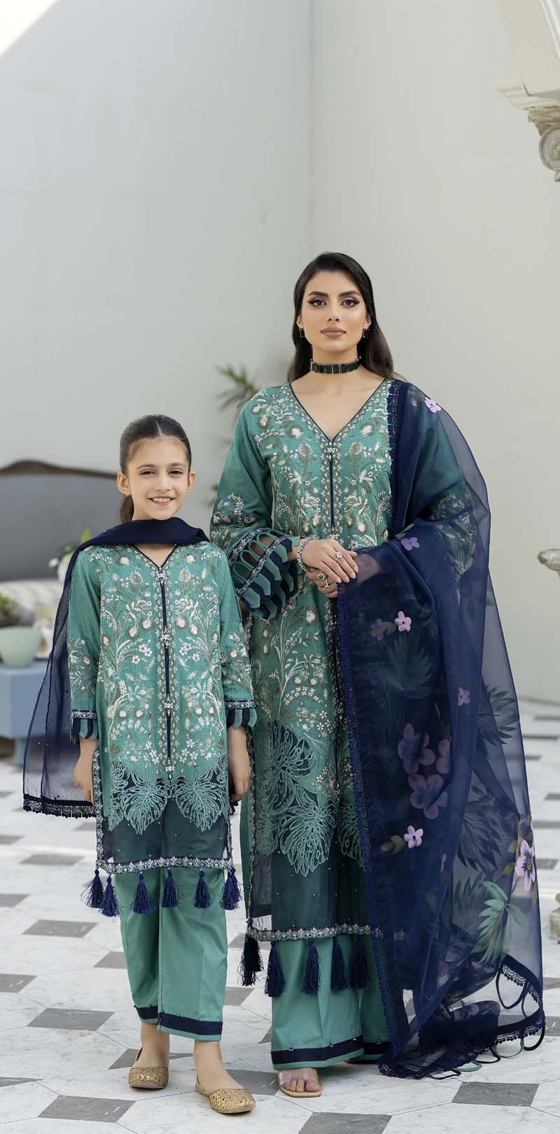 Ally's Mummy & Me Festive Jacquard Girls Eid Suit AL830K - Desi Posh