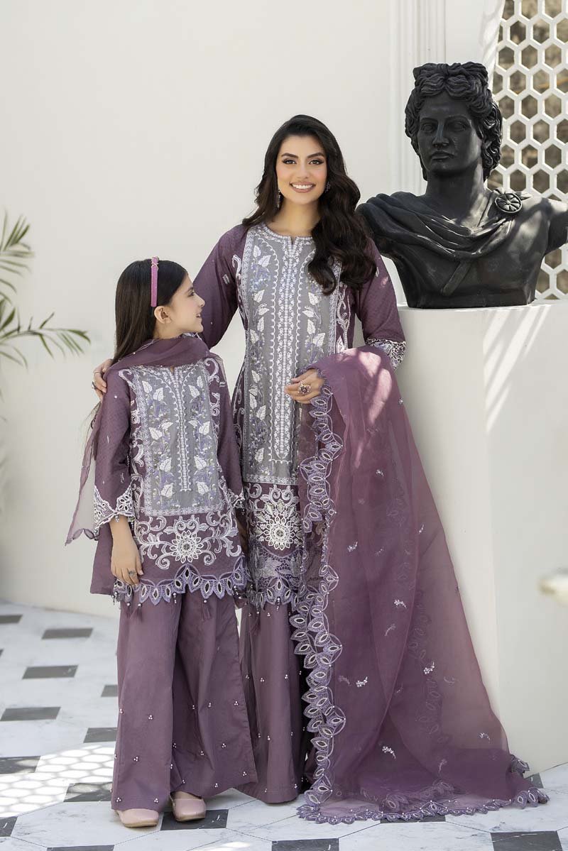 Ally's Mummy & Me Festive Jacquard Girls Eid Suit AL829K - Desi Posh