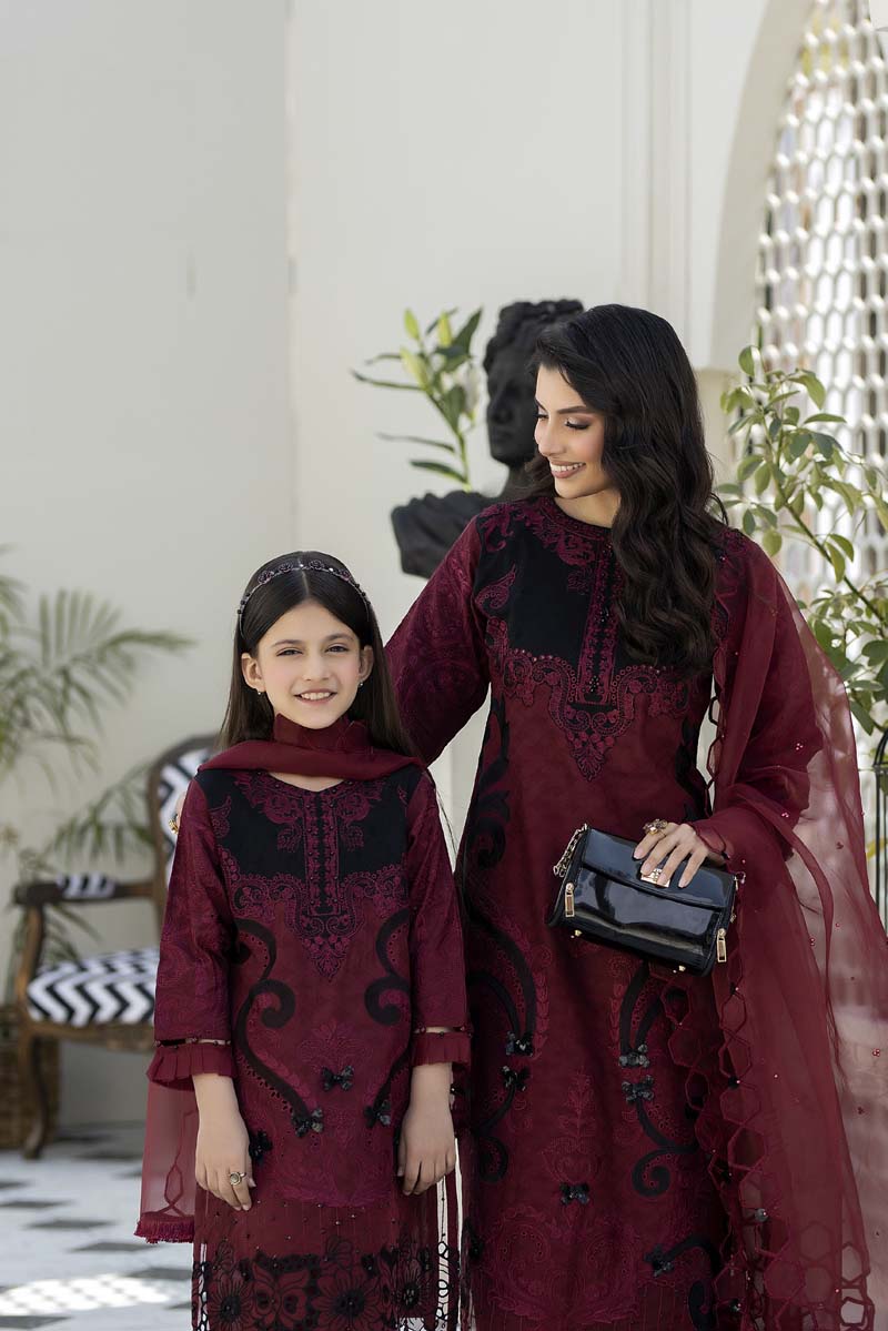 Ally's Mummy & Me Festive Jacquard Girls Eid Suit AL832K - Desi Posh