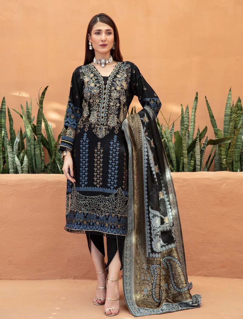 Elina Luxury Jacquard 3 Piece Black Tulip Salwar Wedding Outfit - Desi Posh