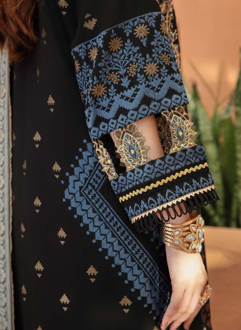 Elina Luxury Jacquard 3 Piece Black Tulip Salwar Wedding Outfit - Desi Posh