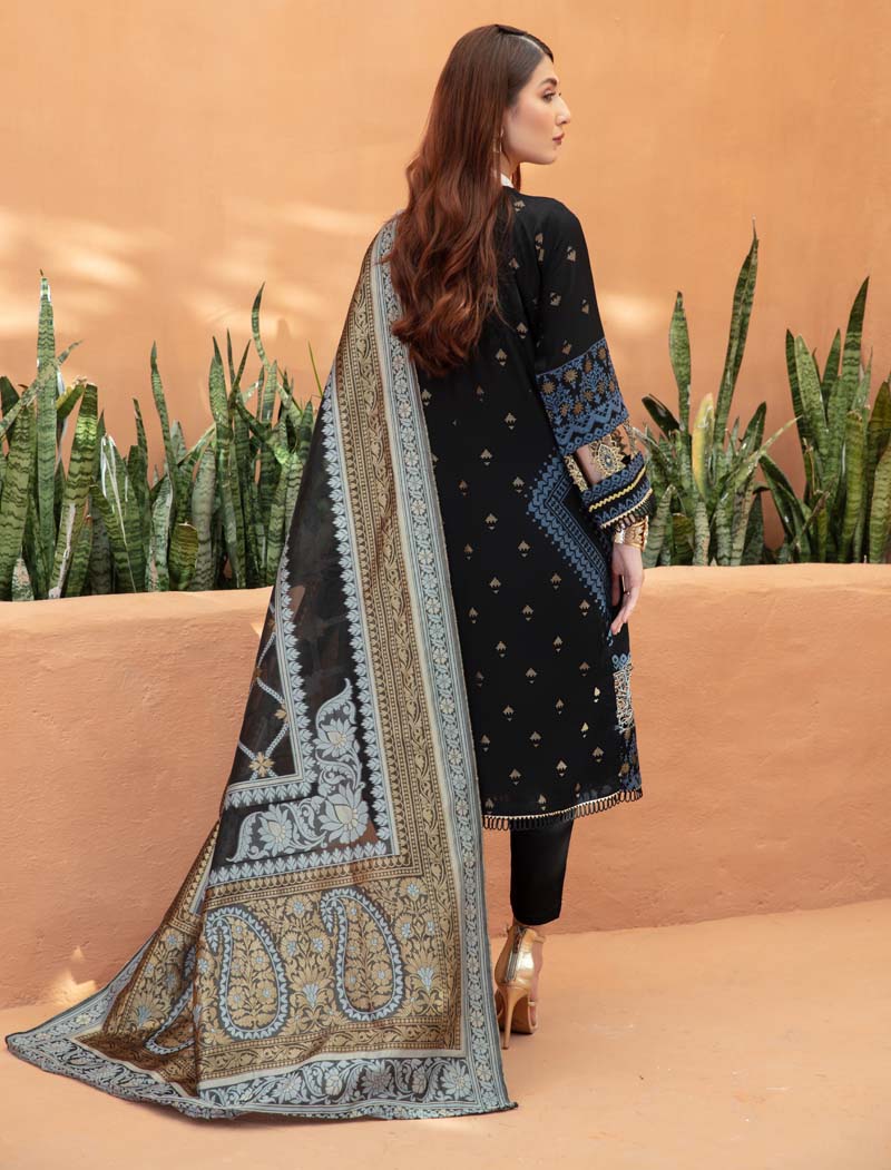 Elina Luxury Jacquard 3 Piece Black Tulip Salwar Wedding Outfit - Desi Posh
