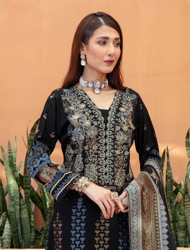 Elina Luxury Jacquard 3 Piece Black Tulip Salwar Wedding Outfit - Desi Posh