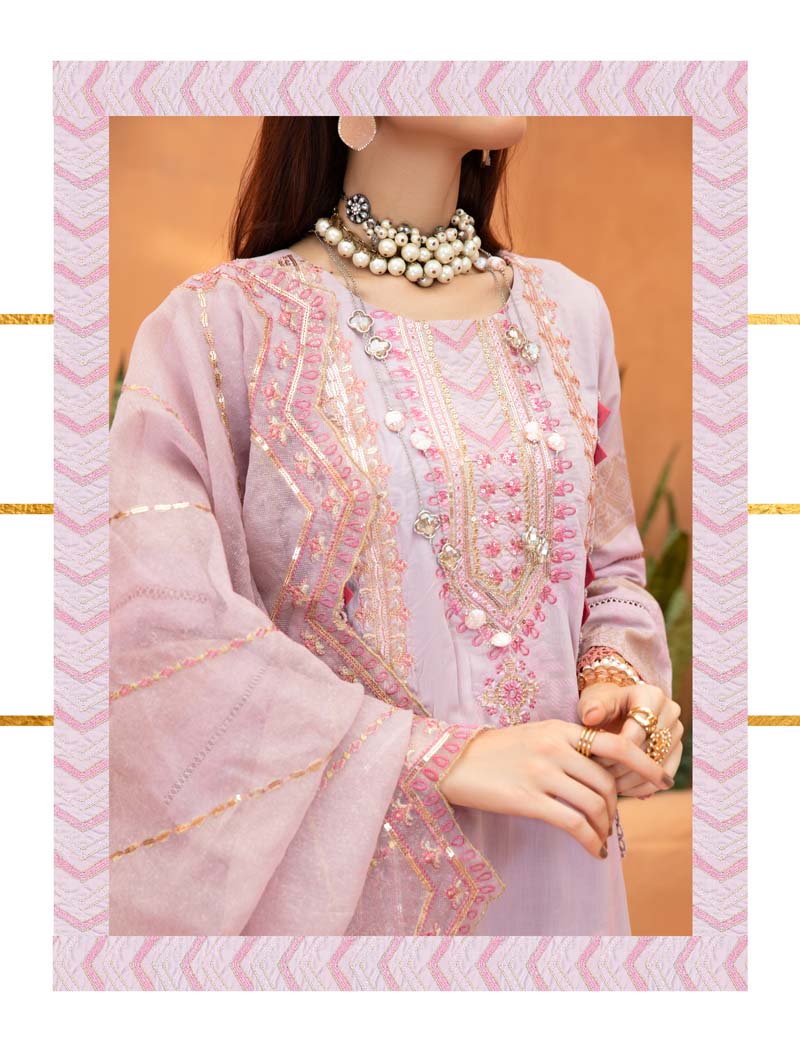 Elina Luxury Jacquard 3 Piece Lilac Wedding Outfit - Desi Posh