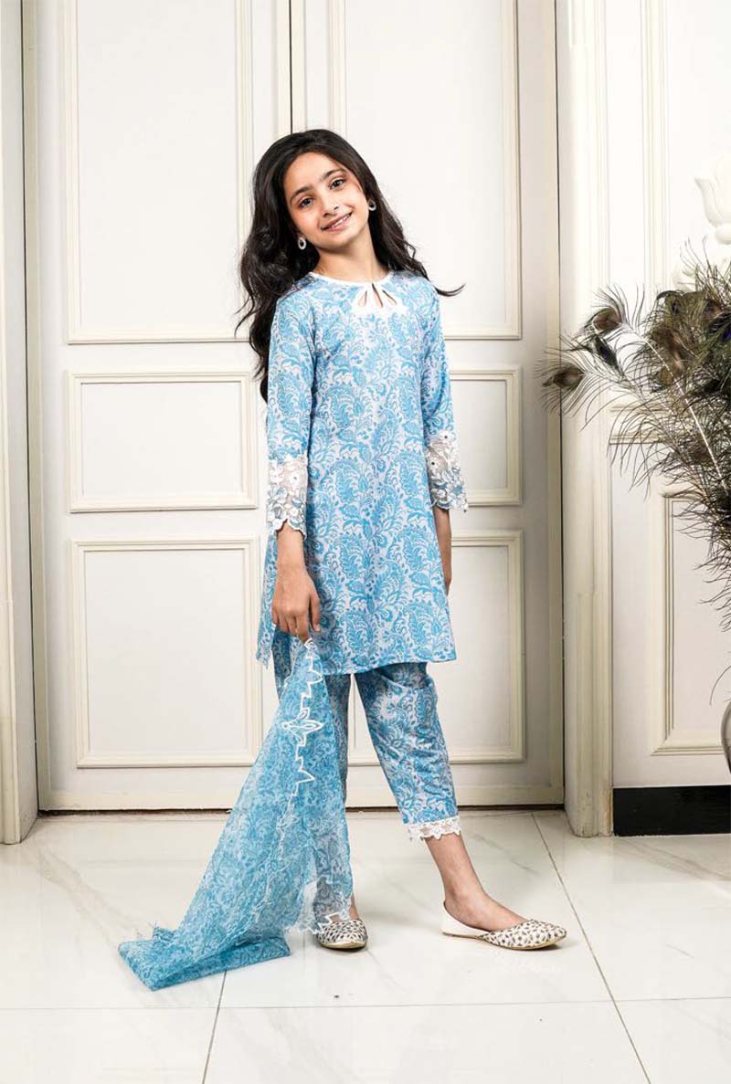 Ethnic Inspired Mummy & Me Kids 3 Piece Outfit Blue - Desi Posh