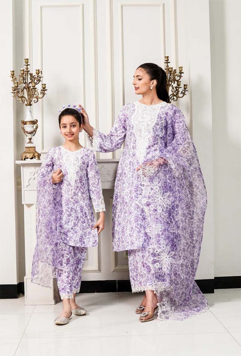 Ethnic Inspired Mummy & Me Kids 3 Piece Outfit Lilac - Desi Posh