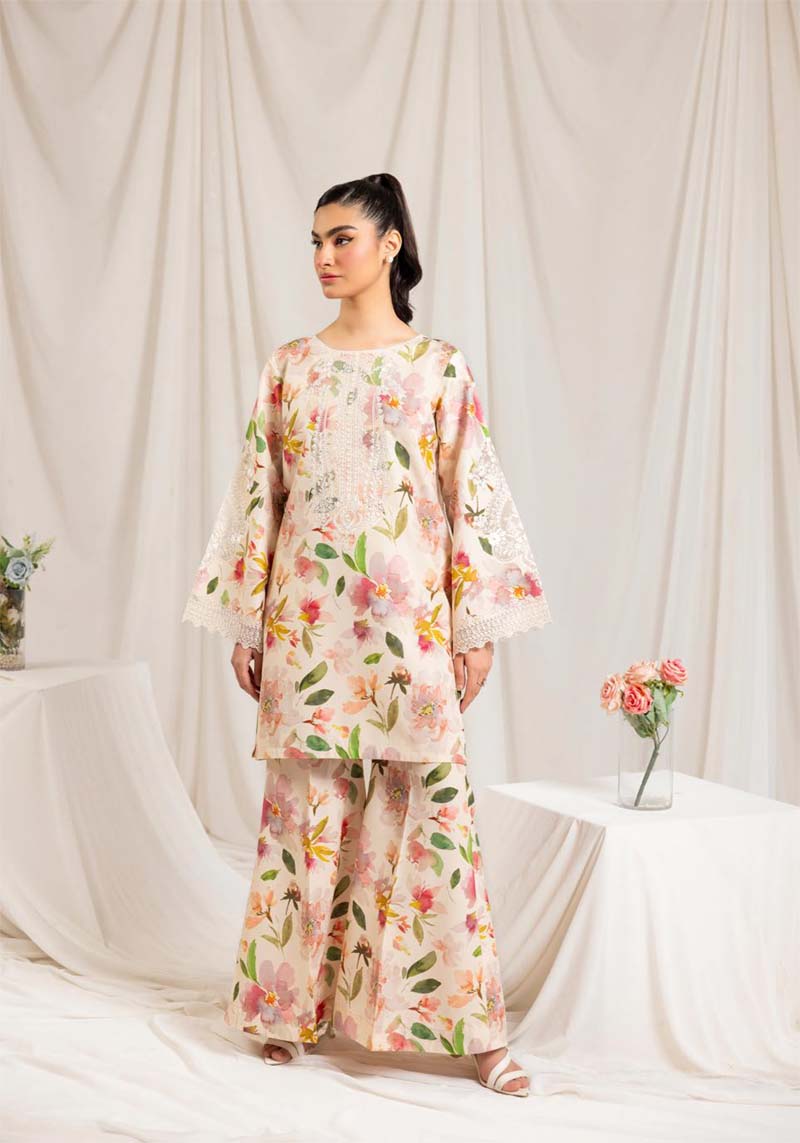 Ethnic Inspired Fully Printed Peach Co-ord Two Piece Set - Desi Posh