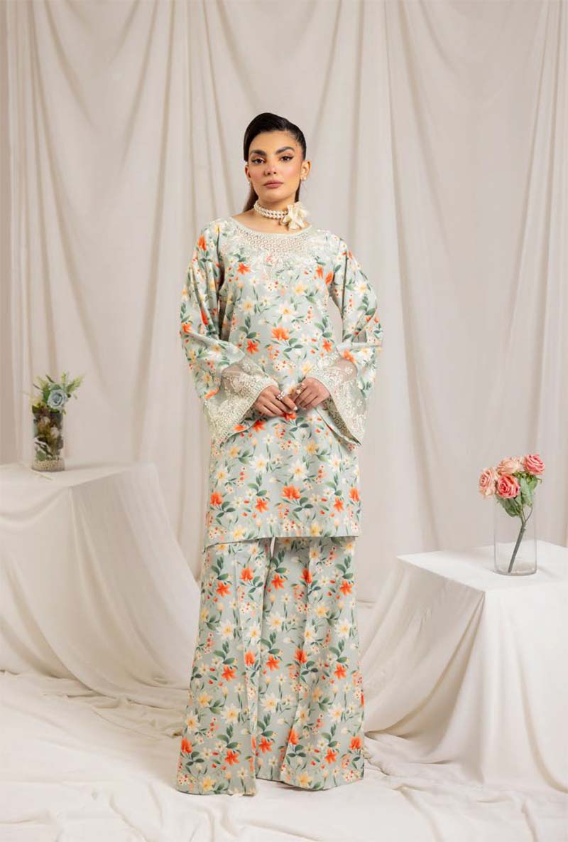 Ethnic Inspired Fully Printed Light Mint Co-ord Two Piece Set - Desi Posh