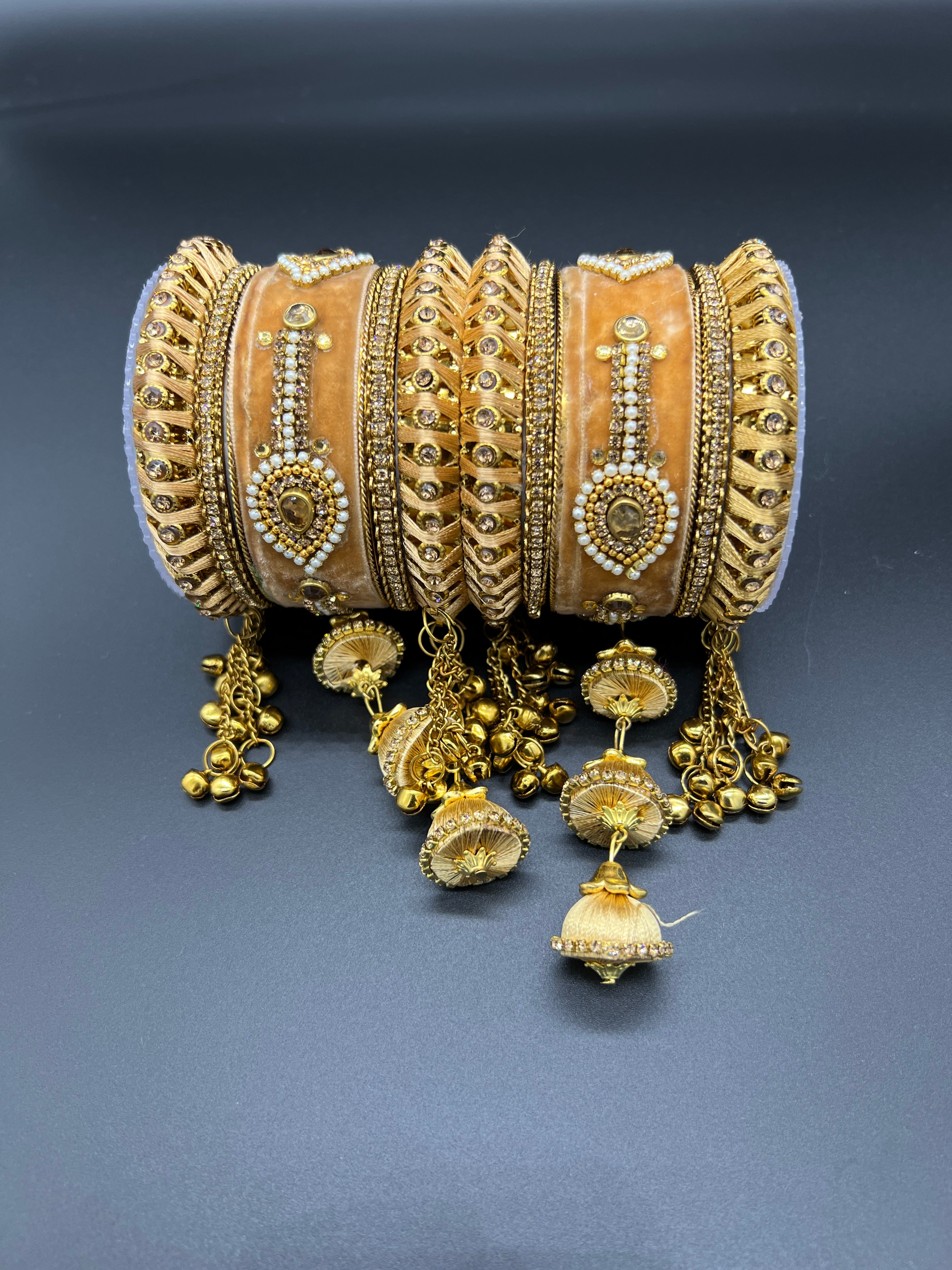 Gold Thread and Gold Stone Work Bangles - Desi Posh