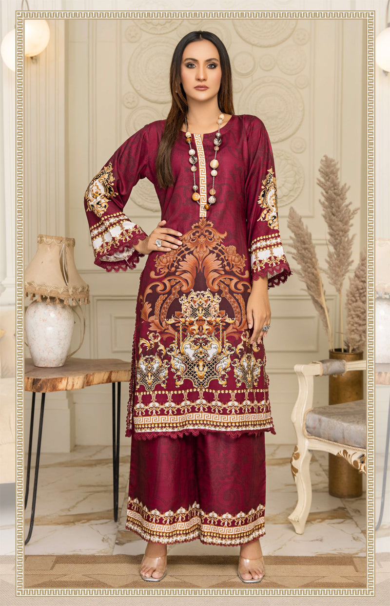 Flora Printed 2 Piece Linen Co-ords Outfit Set Maroon - Desi Posh