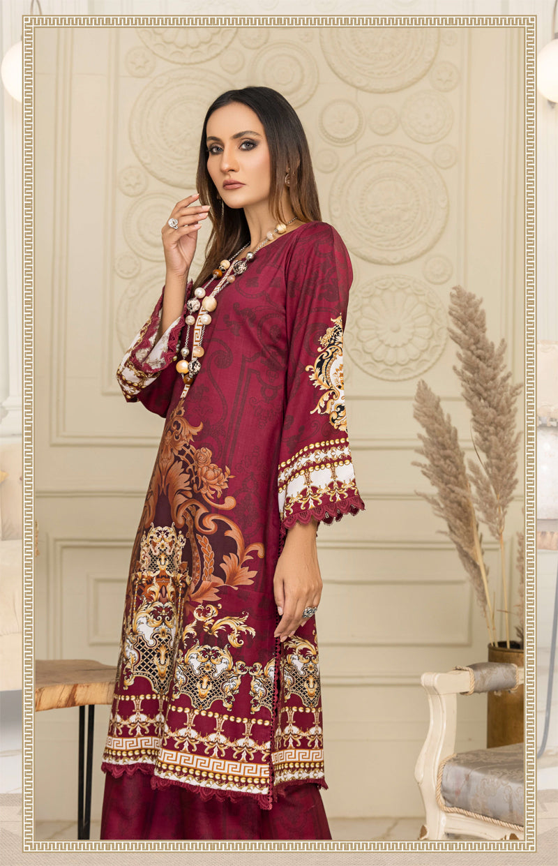Flora Printed 2 Piece Linen Co-ords Outfit Set Maroon - Desi Posh