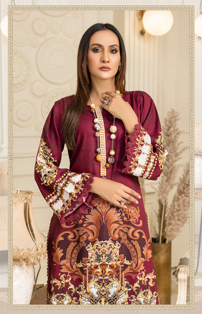 Flora Printed 2 Piece Linen Co-ords Outfit Set Maroon - Desi Posh