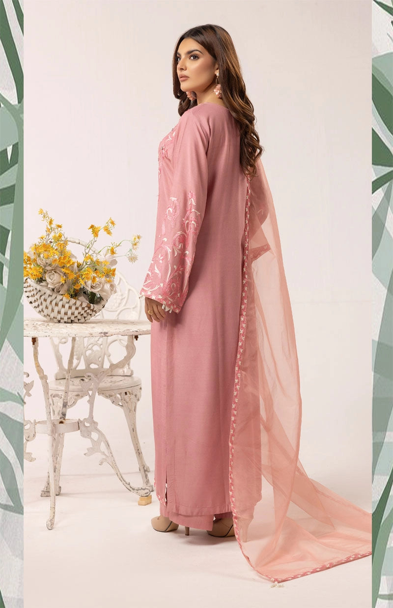 Florence 3 Piece Linen Suit with Organza Net Dupatta FL09 Peach - Desi Posh