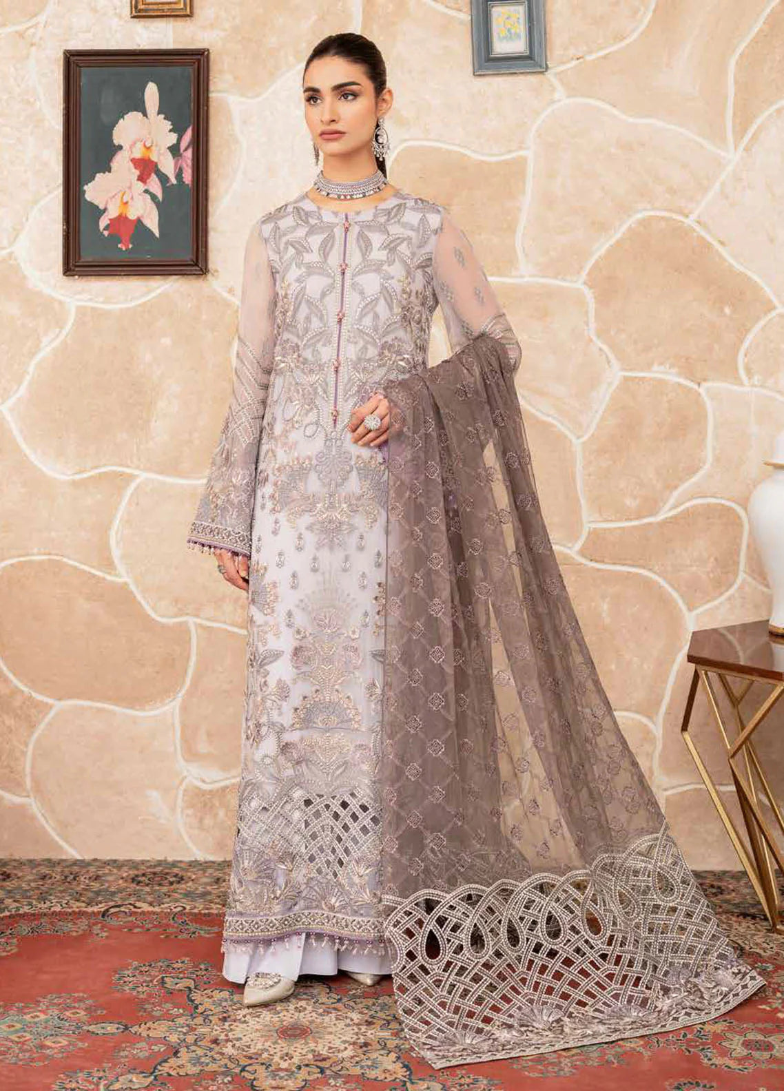 Flossie Pastel Garb Ladies Embroidered Chiffon Readymade Suit