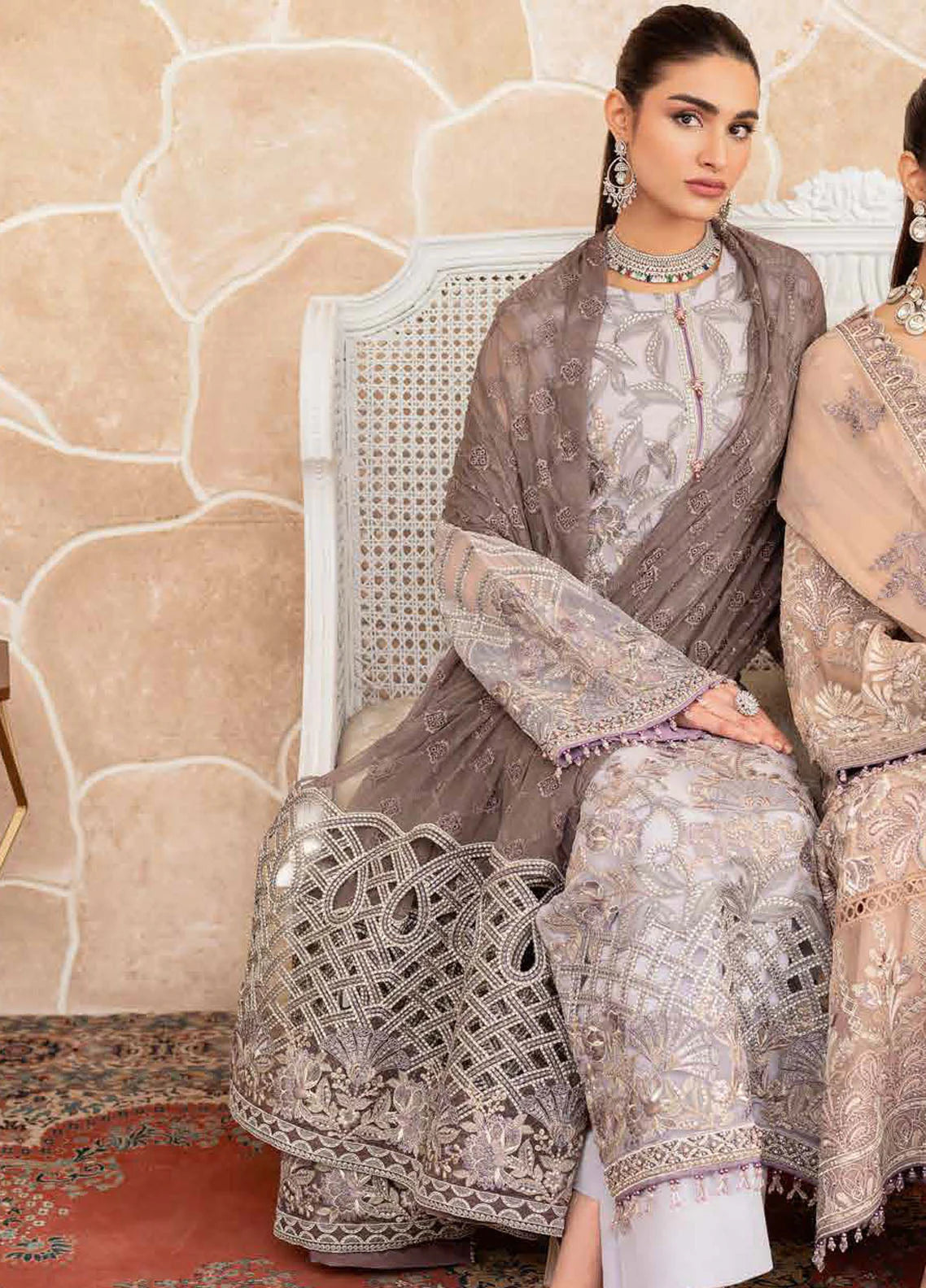 Flossie Pastel Garb Ladies Embroidered Chiffon Readymade Suit - Desi Posh