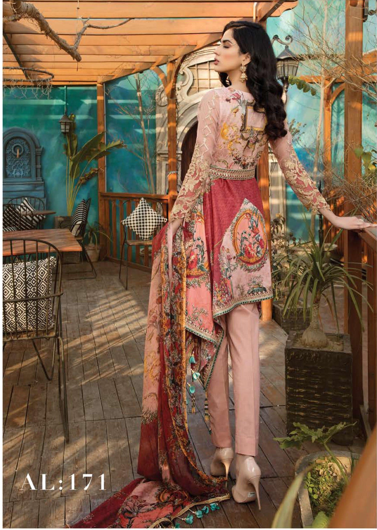 Simrans Digital Print Dress Outfit with Embroidered Net Sleeves AL171 - Desi Posh