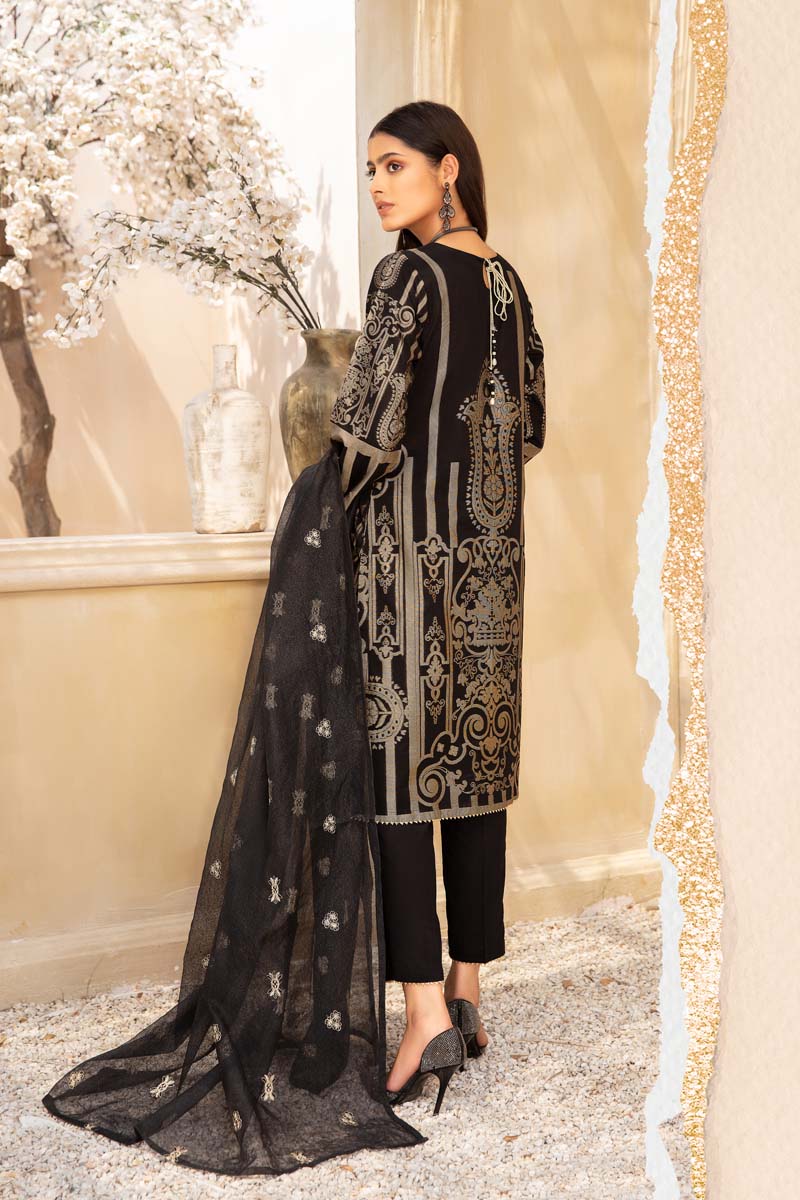 Elegance By Simrans Jacquard 3 Piece Black Outfit - Desi Posh