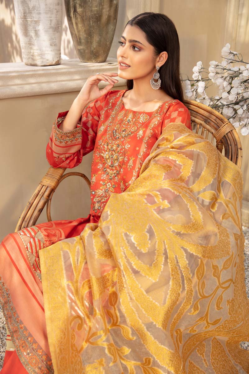 Elegance By Simrans Jacquard 3 Piece Peachy Pink Outfit - Desi Posh