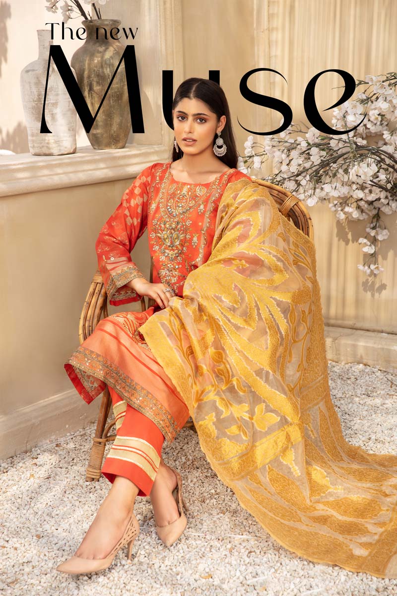 Elegance By Simrans Jacquard 3 Piece Peachy Pink Outfit - Desi Posh