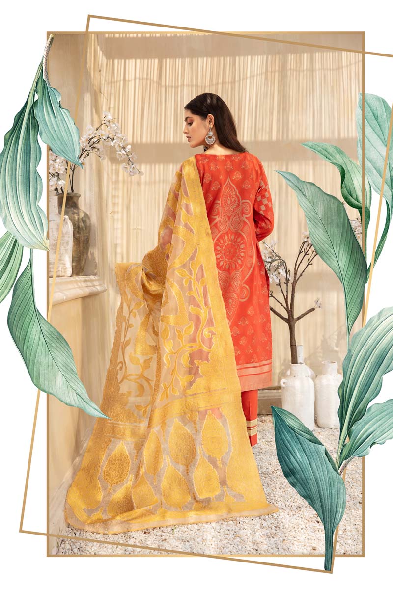 Elegance By Simrans Jacquard 3 Piece Peachy Pink Outfit - Desi Posh