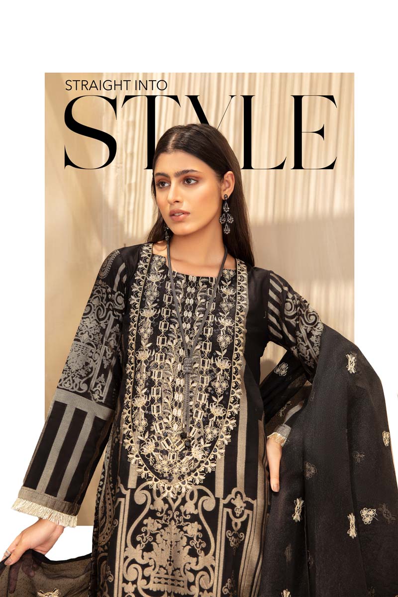 Elegance By Simrans Jacquard 3 Piece Black Outfit - Desi Posh