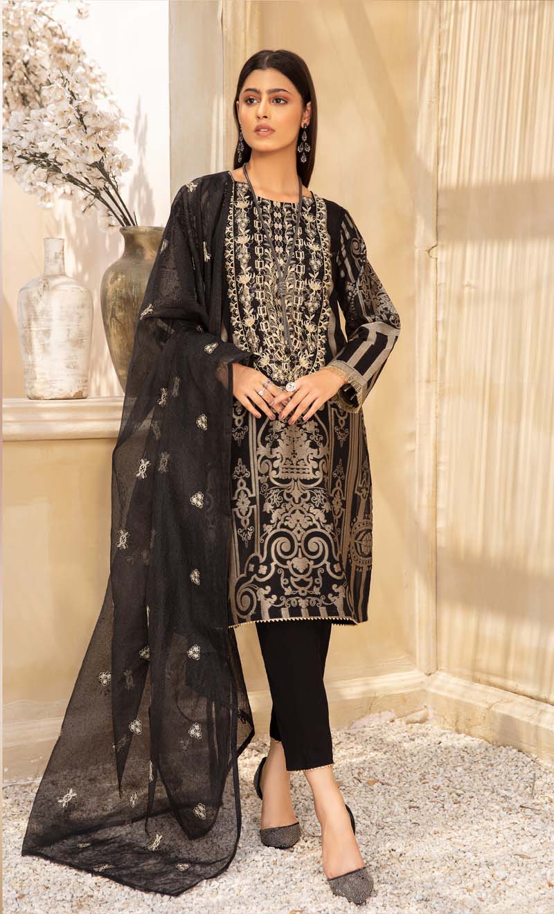 Elegance By Simrans Jacquard 3 Piece Black Outfit - Desi Posh