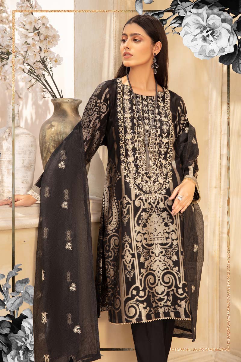 Elegance By Simrans Jacquard 3 Piece Black Outfit - Desi Posh