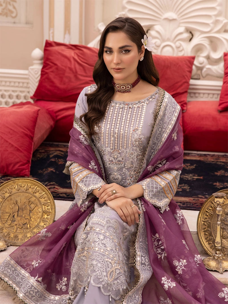 Imrozia Premium Inspired Embroidered 3 Piece Lialaceous Wedding Outfit - Desi Posh
