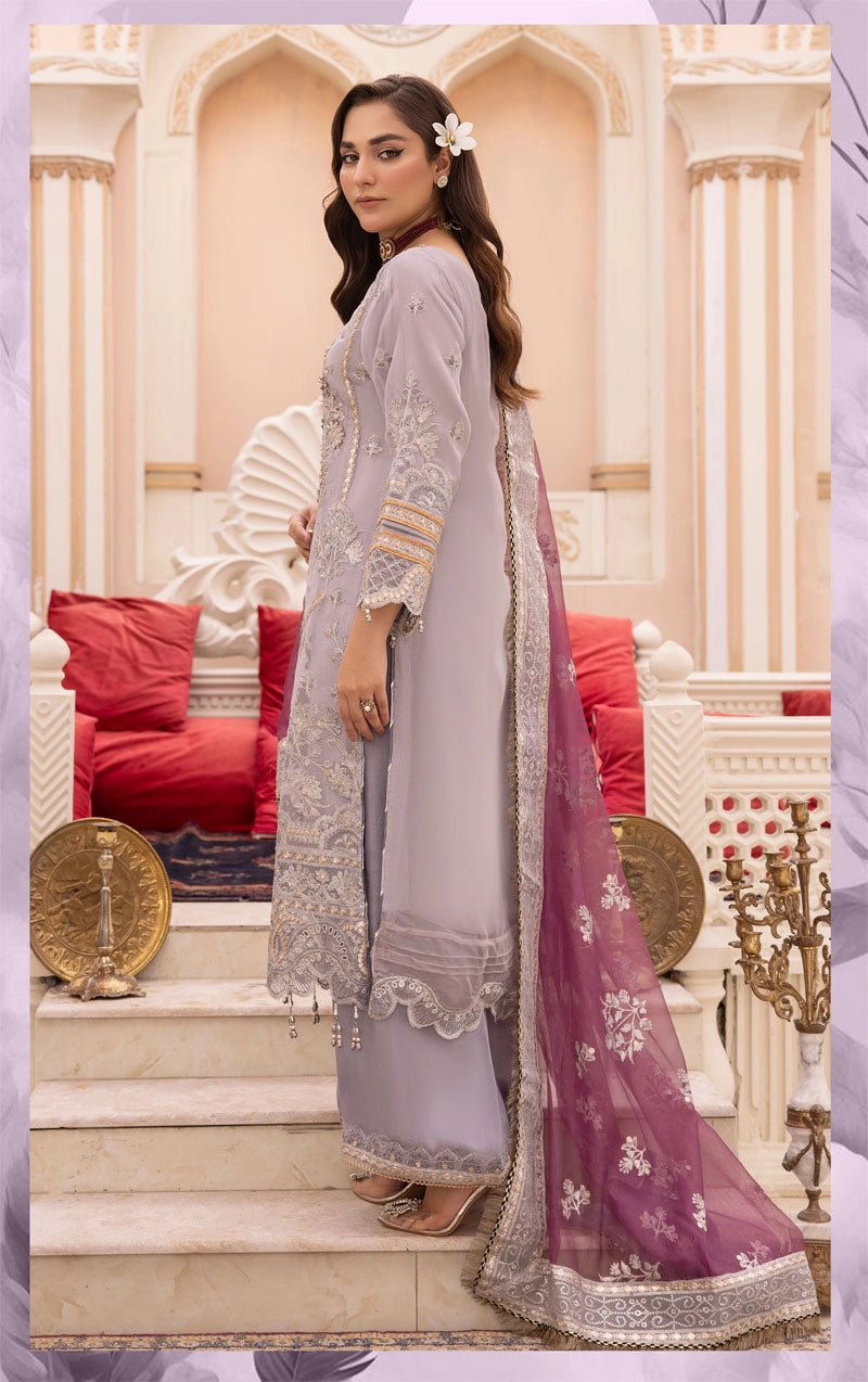 Imrozia Premium Inspired Embroidered 3 Piece Lialaceous Wedding Outfit - Desi Posh
