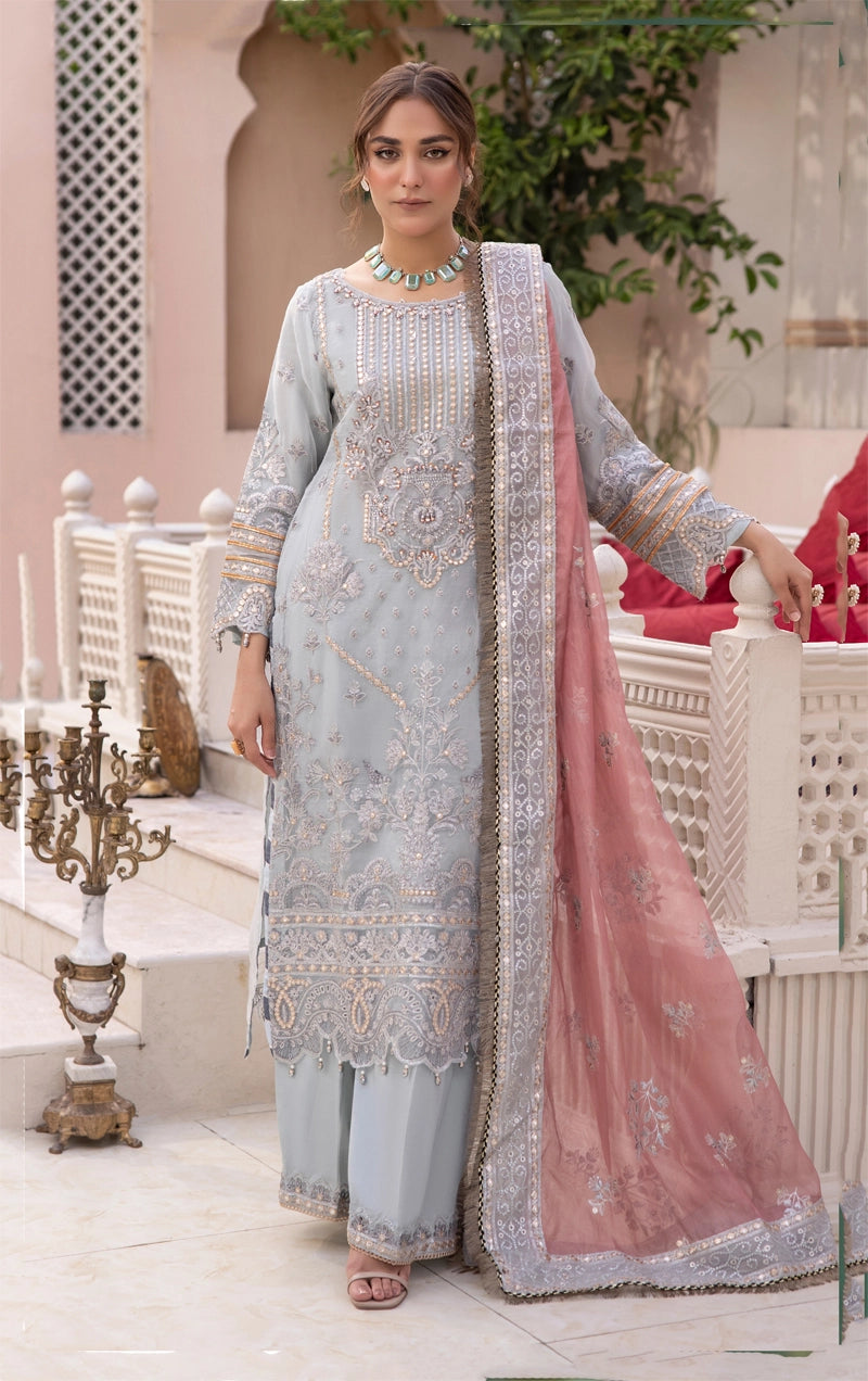 Imrozia Premium Inspired Embroidered 3 Piece Icelandic Wedding Outfit - Desi Posh