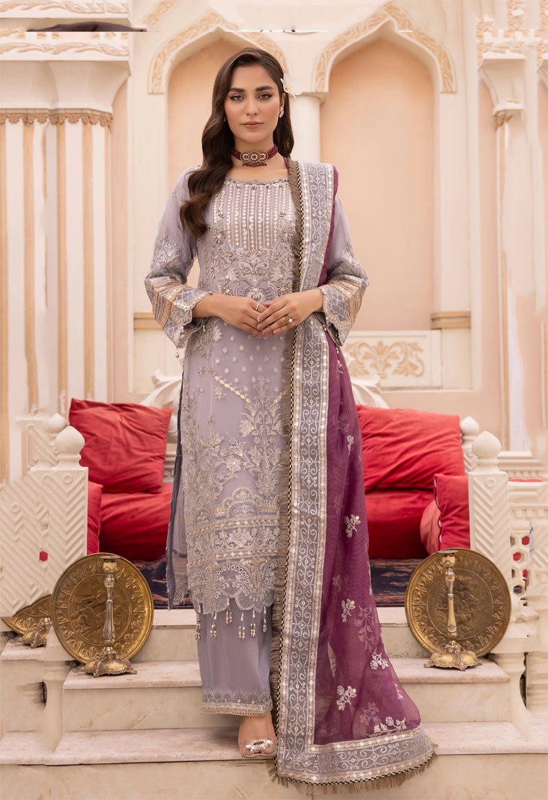 Imrozia Premium Inspired Embroidered 3 Piece Lialaceous Wedding Outfit - Desi Posh