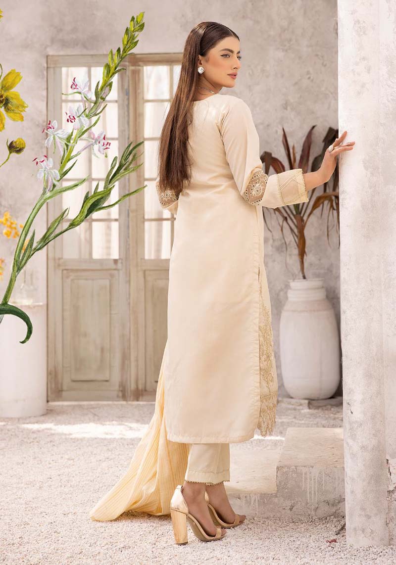 Hussain Rehar inspired Raw Silk 3 Piece Ivory Eid Outfit - Desi Posh