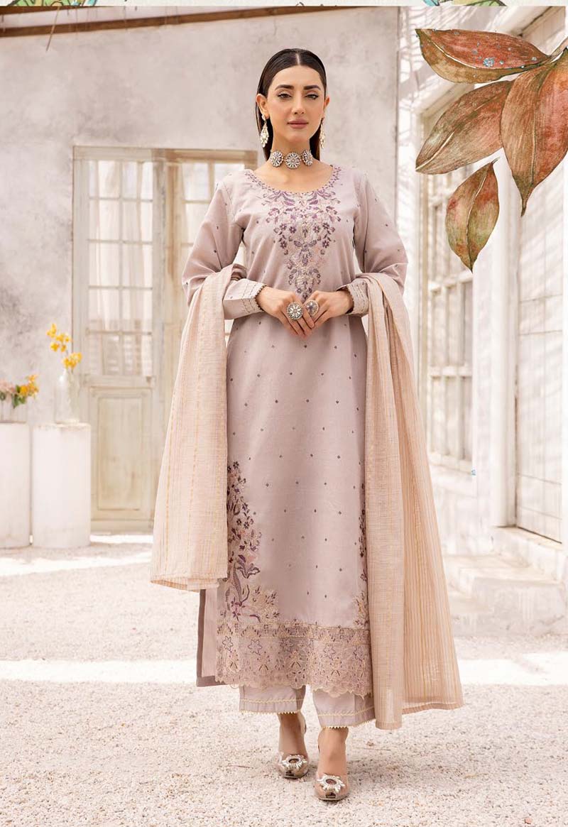Hussain Rehar inspired Raw Silk 3 Piece Copper Rose Eid Outfit - Desi Posh