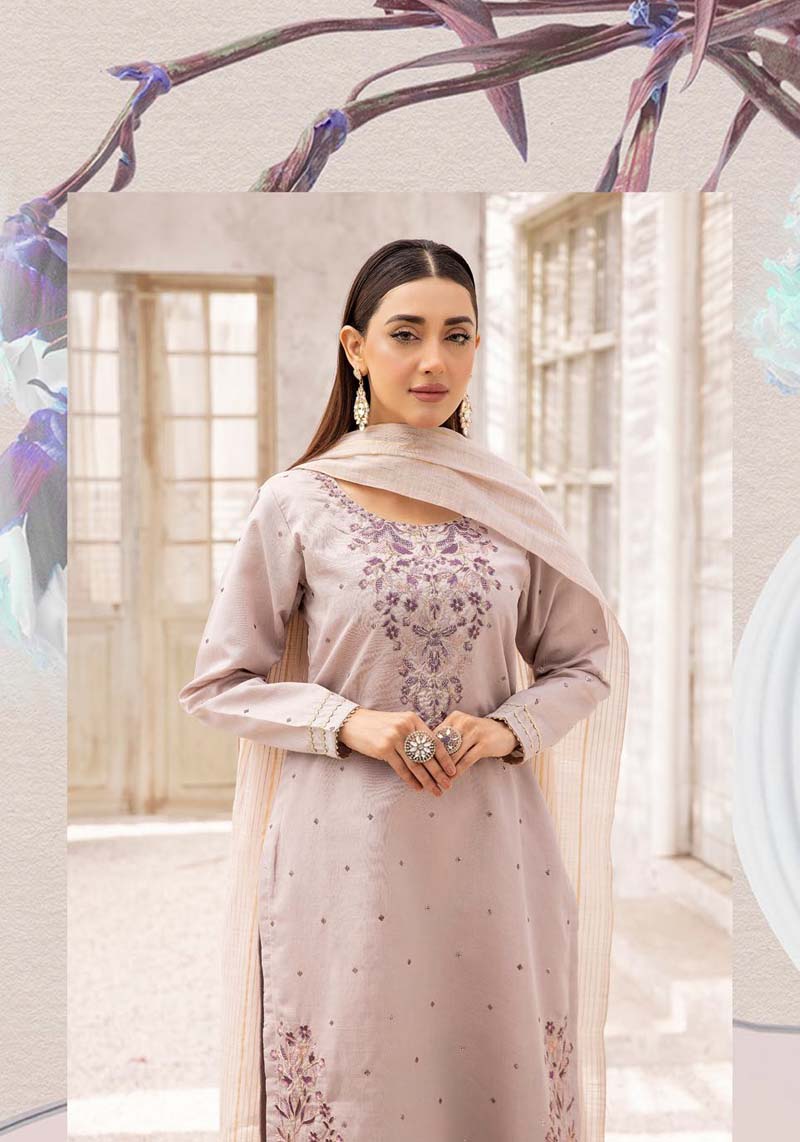 Hussain Rehar inspired Raw Silk 3 Piece Copper Rose Eid Outfit - Desi Posh