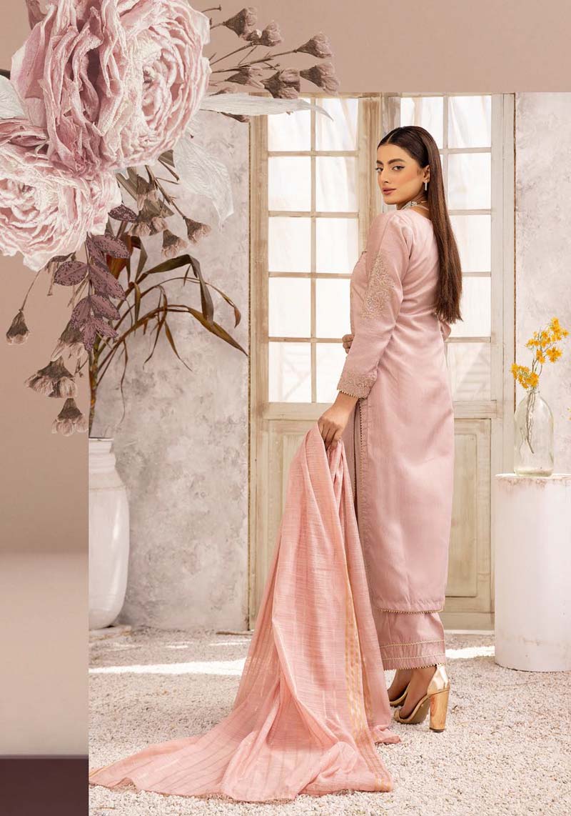 Hussain Rehar inspired Raw Silk 3 Piece Pink Eid Outfit - Desi Posh