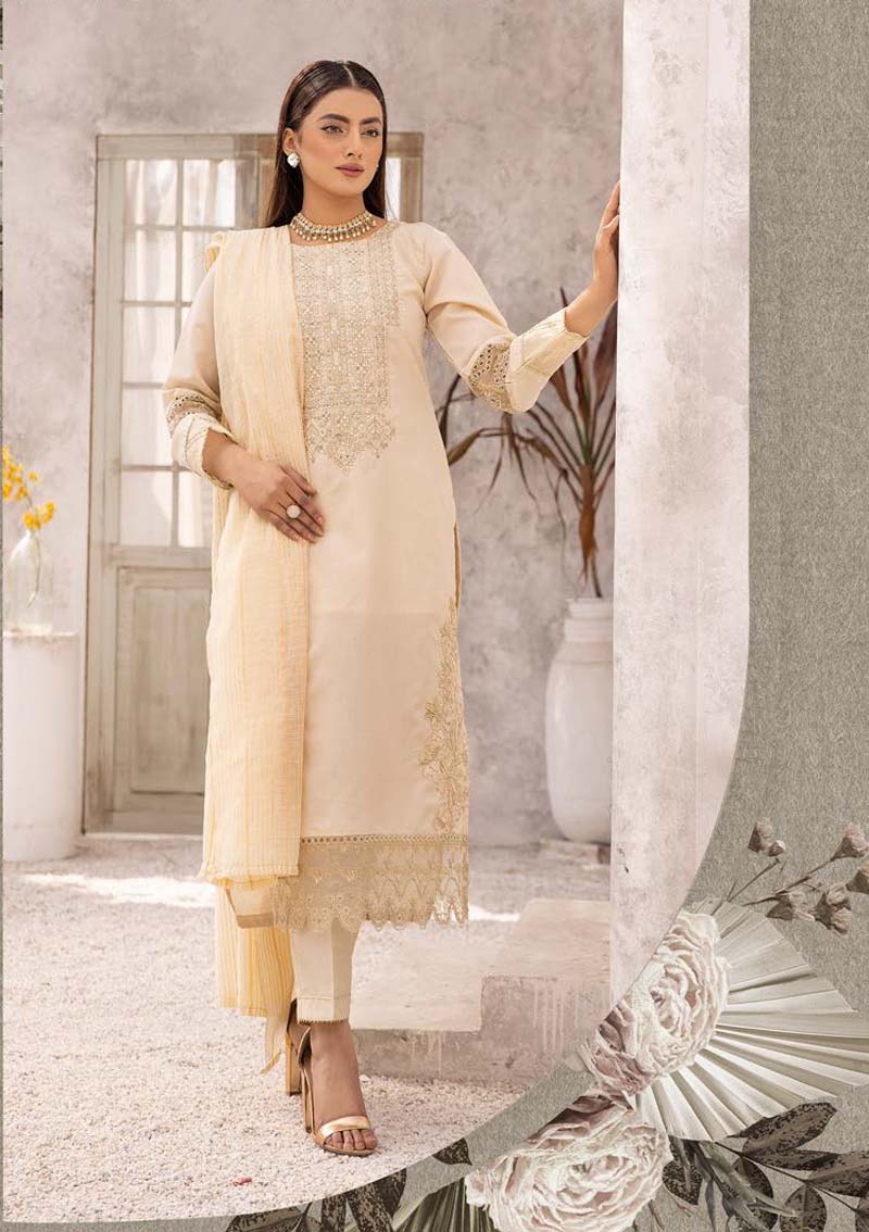 Hussain Rehar inspired Raw Silk 3 Piece Ivory Eid Outfit - Desi Posh